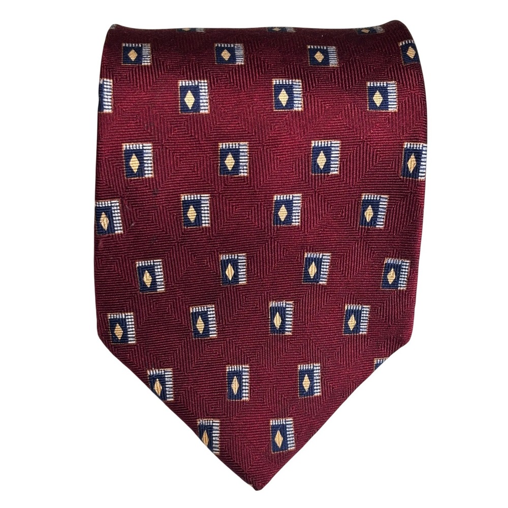 NEO BILL BLASS Mens Burgundy Silk Geometric Pattern Necktie preowned